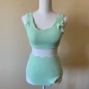 Scalloped high waisted bikini mint